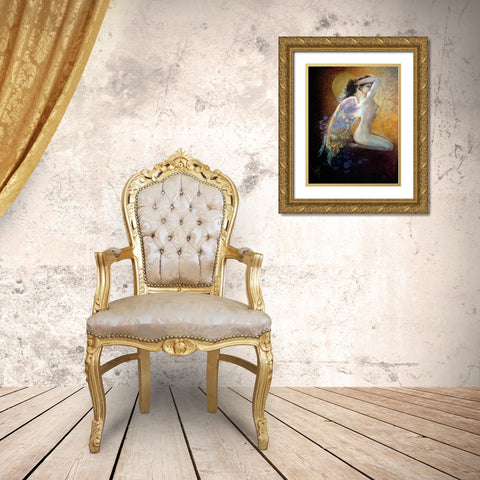 Fleurs De La Lune Gold Ornate Wood Framed Art Print with Double Matting by Lund, Denton