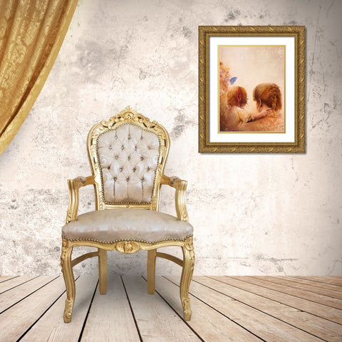The Blue Butterfly Gold Ornate Wood Framed Art Print with Double Matting by Lund, Denton