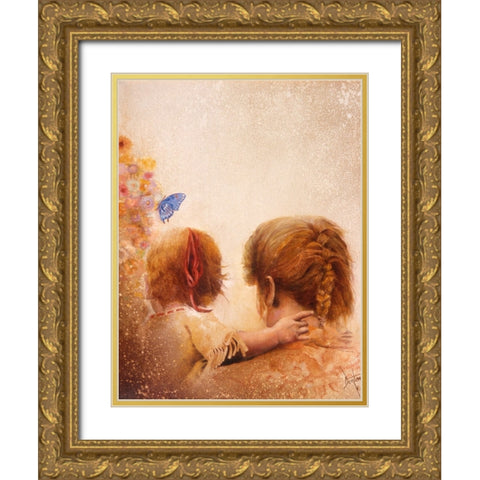 The Blue Butterfly Gold Ornate Wood Framed Art Print with Double Matting by Lund, Denton