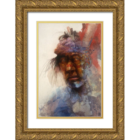 American Indian Gold Ornate Wood Framed Art Print with Double Matting by Lund, Denton