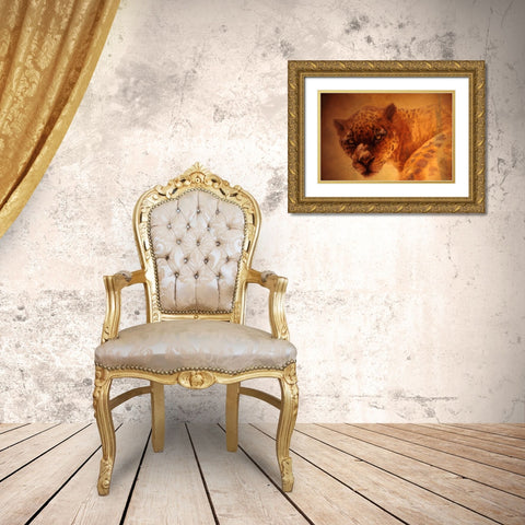The Leopard Gold Ornate Wood Framed Art Print with Double Matting by Lund, Denton