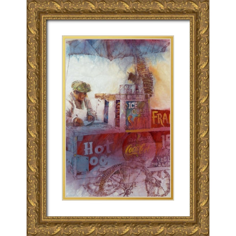 Hot Dog Vendor Gold Ornate Wood Framed Art Print with Double Matting by Lund, Denton