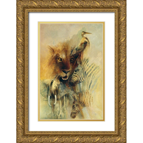 African Montage Gold Ornate Wood Framed Art Print with Double Matting by Lund, Denton