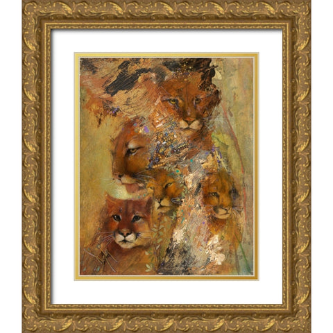 Cats Gold Ornate Wood Framed Art Print with Double Matting by Lund, Denton