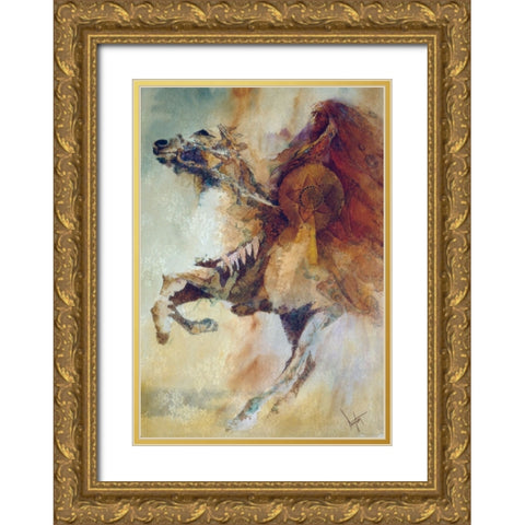 War Chief Gold Ornate Wood Framed Art Print with Double Matting by Lund, Denton