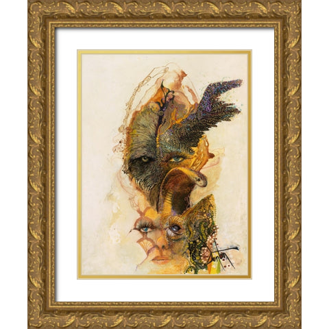 Wings and Things Gold Ornate Wood Framed Art Print with Double Matting by Lund, Denton