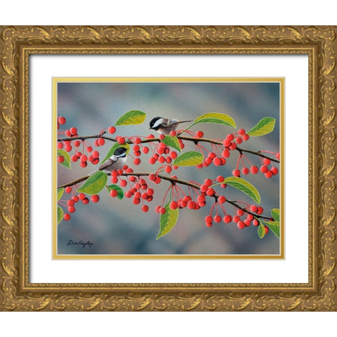 Chickadees Gold Ornate Wood Framed Art Print with Double Matting by Engler, Don