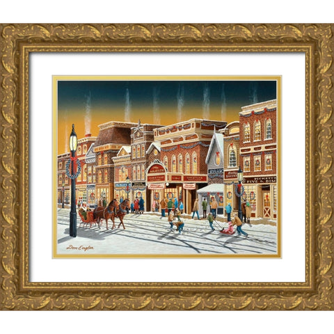 Hometown Christmas Gold Ornate Wood Framed Art Print with Double Matting by Engler, Don