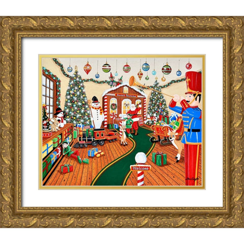Santas Workshop Gold Ornate Wood Framed Art Print with Double Matting by Engler, Don