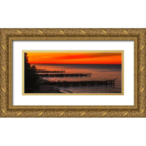 Edgewater Docks Cleveland Gold Ornate Wood Framed Art Print with Double Matting by Galloimages Online