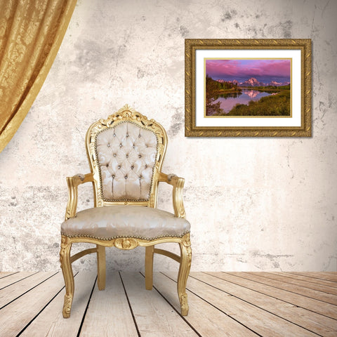 Magenta Sunrise  Oxbow Bend Gold Ornate Wood Framed Art Print with Double Matting by Galloimages Online