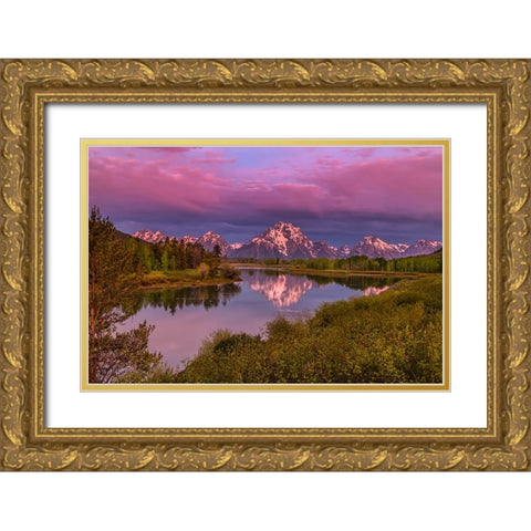 Magenta Sunrise  Oxbow Bend Gold Ornate Wood Framed Art Print with Double Matting by Galloimages Online