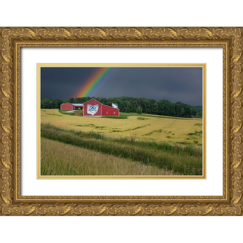 Ohio Farm Rainbow Gold Ornate Wood Framed Art Print with Double Matting by Galloimages Online