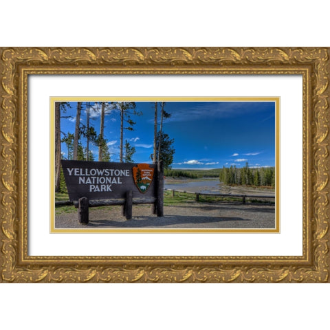 Yellowstone National Park Sign Gold Ornate Wood Framed Art Print with Double Matting by Galloimages Online