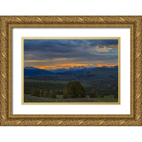Yellowstone Sunrise Gold Ornate Wood Framed Art Print with Double Matting by Galloimages Online