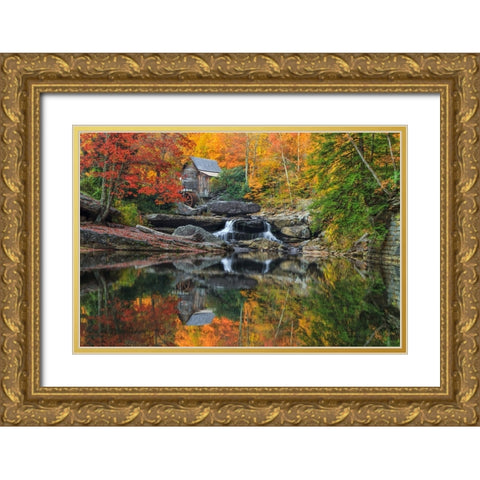 Grist Mill In The Fall Gold Ornate Wood Framed Art Print with Double Matting by Galloimages Online