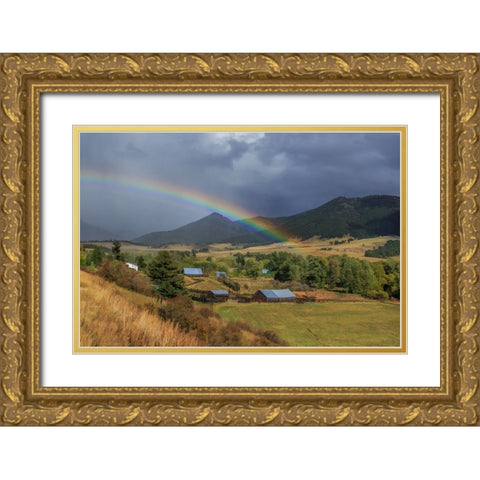 Montana Farm Rainbow Gold Ornate Wood Framed Art Print with Double Matting by Galloimages Online