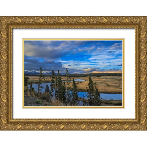 S Curve Hayden Valley Gold Ornate Wood Framed Art Print with Double Matting by Galloimages Online
