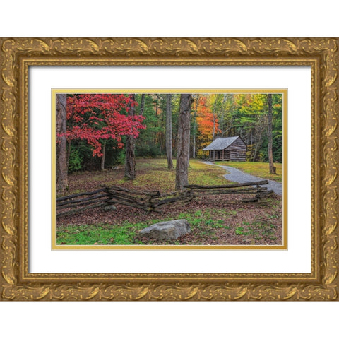 Smokies Cs Cabin Gold Ornate Wood Framed Art Print with Double Matting by Galloimages Online