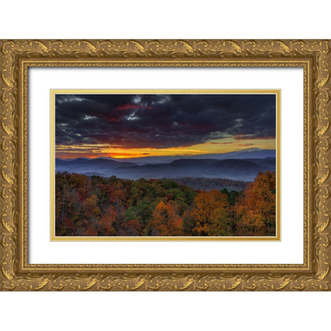Smokies Sunrise (Oil Paint) Gold Ornate Wood Framed Art Print with Double Matting by Galloimages Online