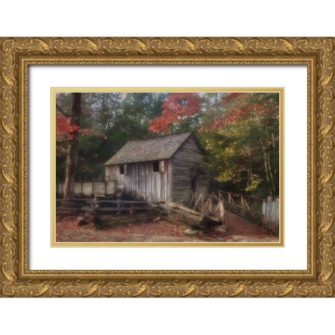 Cades Cove Grist Mill Gold Ornate Wood Framed Art Print with Double Matting by Galloimages Online