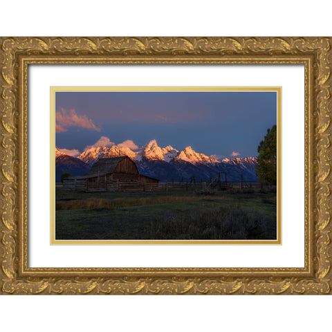 Moulton Barn At Sunrise Gold Ornate Wood Framed Art Print with Double Matting by Galloimages Online