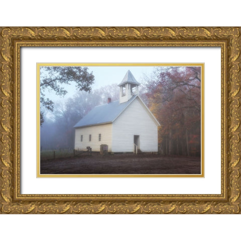 Primitive Baptist Church Fog Gold Ornate Wood Framed Art Print with Double Matting by Galloimages Online