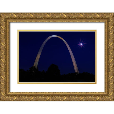 St. Louis Arch With Starburst Moon Gold Ornate Wood Framed Art Print with Double Matting by Galloimages Online