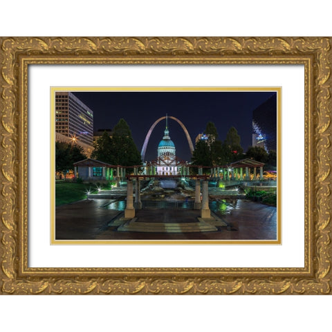 St. Louis At Night Gold Ornate Wood Framed Art Print with Double Matting by Galloimages Online