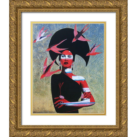 Black Swallow Gold Ornate Wood Framed Art Print with Double Matting by Stevenson, Graeme