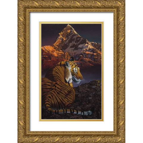Cosmic Tiger Gold Ornate Wood Framed Art Print with Double Matting by Stevenson, Graeme