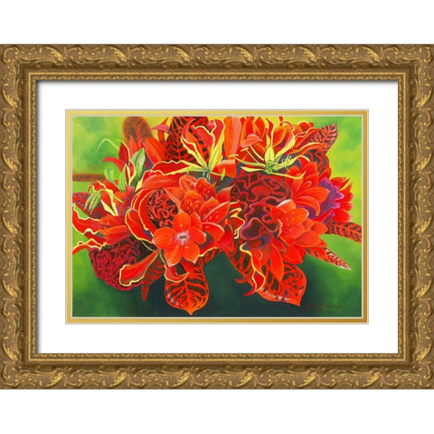 Red Vase Gold Ornate Wood Framed Art Print with Double Matting by Stevenson, Graeme