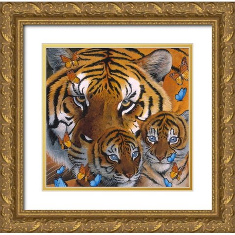 Small-Mothercubs Gold Ornate Wood Framed Art Print with Double Matting by Stevenson, Graeme