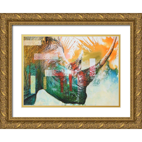 Tears Of A Rhino Gold Ornate Wood Framed Art Print with Double Matting by Stevenson, Graeme