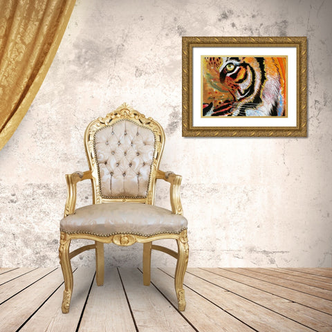 Tiger Burning Bright Gold Ornate Wood Framed Art Print with Double Matting by Stevenson, Graeme