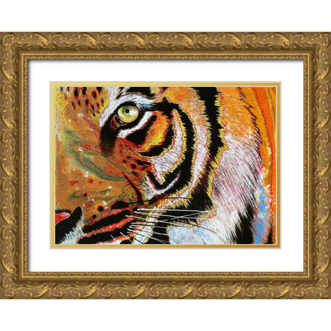 Tiger Burning Bright Gold Ornate Wood Framed Art Print with Double Matting by Stevenson, Graeme