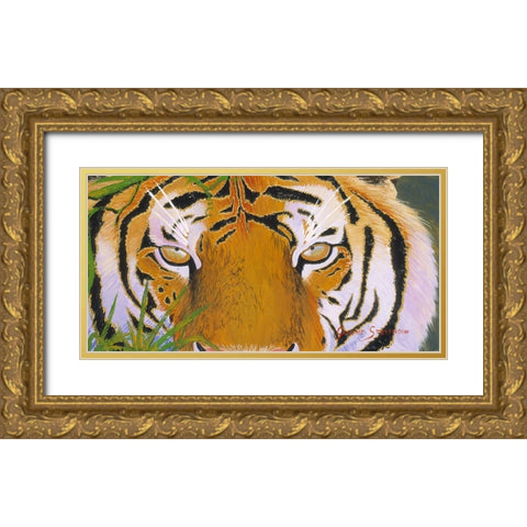 Tiger Eyes Gold Ornate Wood Framed Art Print with Double Matting by Stevenson, Graeme