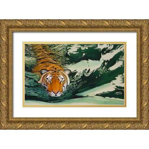 Tiger Waters Gold Ornate Wood Framed Art Print with Double Matting by Stevenson, Graeme
