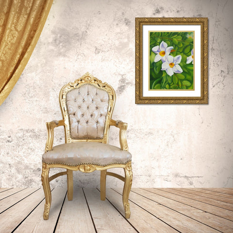 White Flower Gold Ornate Wood Framed Art Print with Double Matting by Stevenson, Graeme