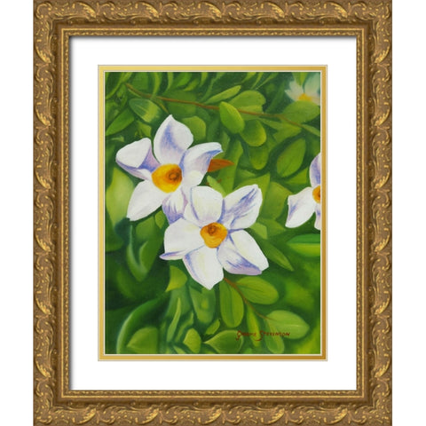 White Flower Gold Ornate Wood Framed Art Print with Double Matting by Stevenson, Graeme