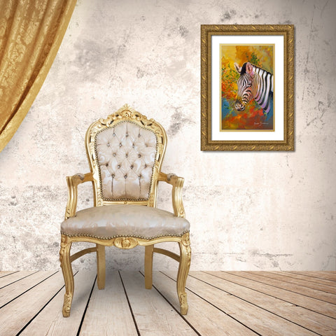 Zebra Days Gold Ornate Wood Framed Art Print with Double Matting by Stevenson, Graeme