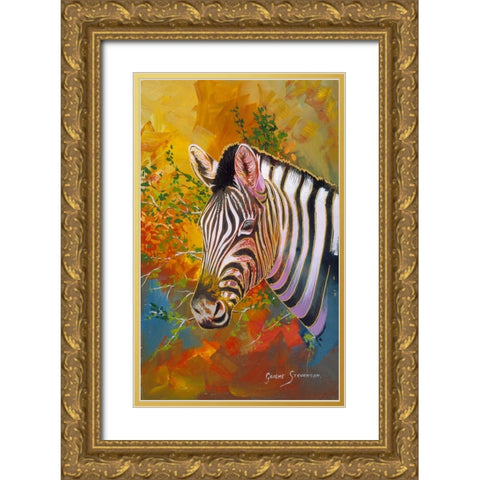 Zebra Days Gold Ornate Wood Framed Art Print with Double Matting by Stevenson, Graeme