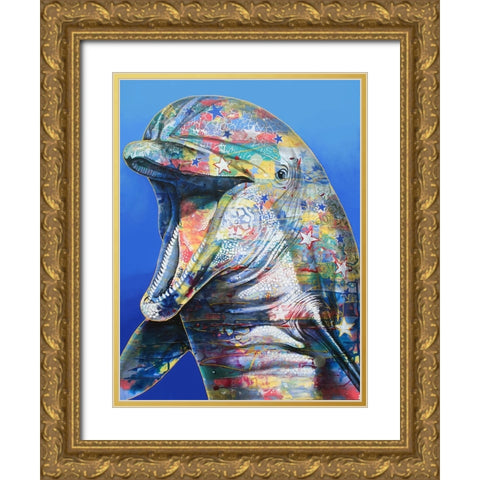 Dolphin Gold Ornate Wood Framed Art Print with Double Matting by Stevenson, Graeme
