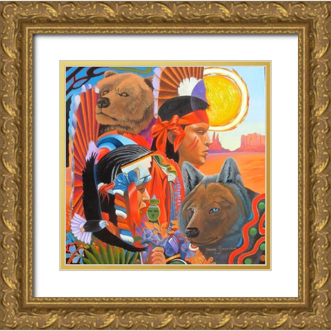Indians Gold Ornate Wood Framed Art Print with Double Matting by Stevenson, Graeme