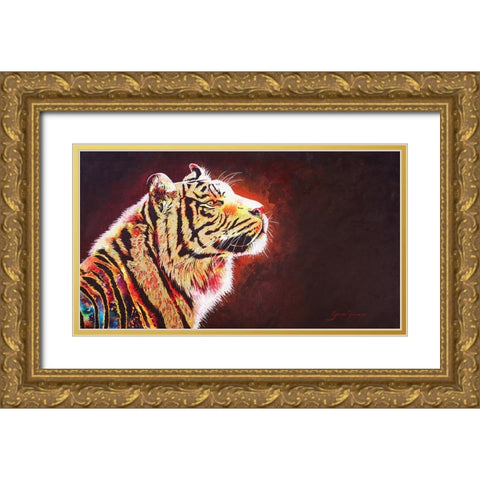 Tiger night Gold Ornate Wood Framed Art Print with Double Matting by Stevenson, Graeme