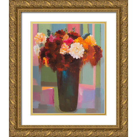 Bouquet of Many Colors Gold Ornate Wood Framed Art Print with Double Matting by Khorasani, Hooshang