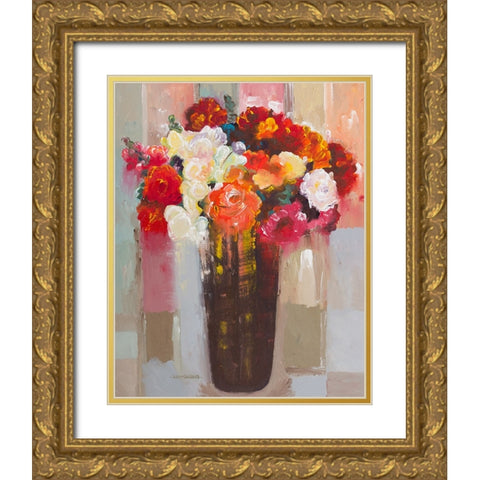 Rose Romance Gold Ornate Wood Framed Art Print with Double Matting by Khorasani, Hooshang