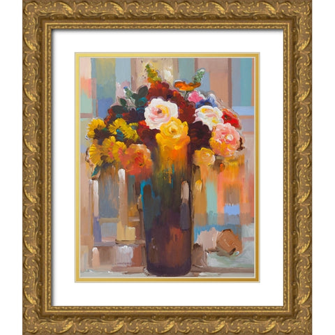 Golden Bouquet Gold Ornate Wood Framed Art Print with Double Matting by Khorasani, Hooshang