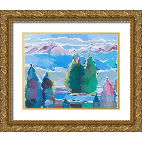 Thoughts of Blue Gold Ornate Wood Framed Art Print with Double Matting by Khorasani, Hooshang