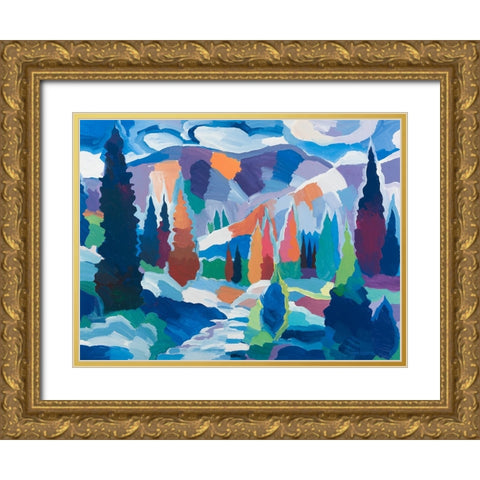 The Creek among the Colors Gold Ornate Wood Framed Art Print with Double Matting by Khorasani, Hooshang